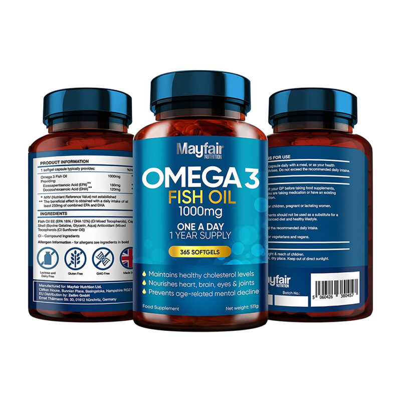 Omega 3 1000mg Capsules - 365 Fish Oil Tablets with EPA & DHA (Supports Heart, Vision, & Brain Health) - Image 2