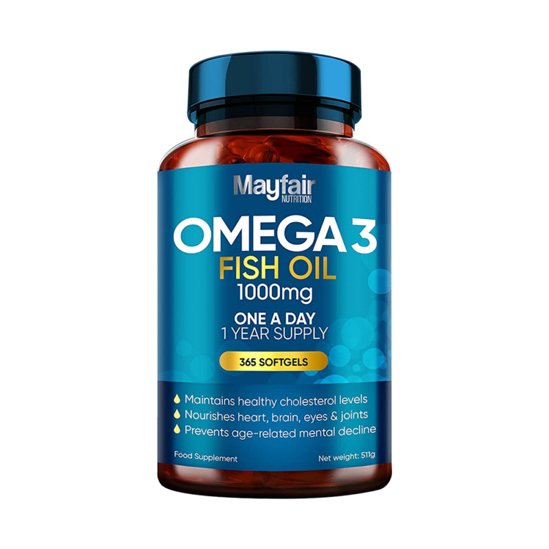 Omega 3 1000mg Capsules - 365 Fish Oil Tablets with EPA & DHA (Supports Heart, Vision, & Brain Health)