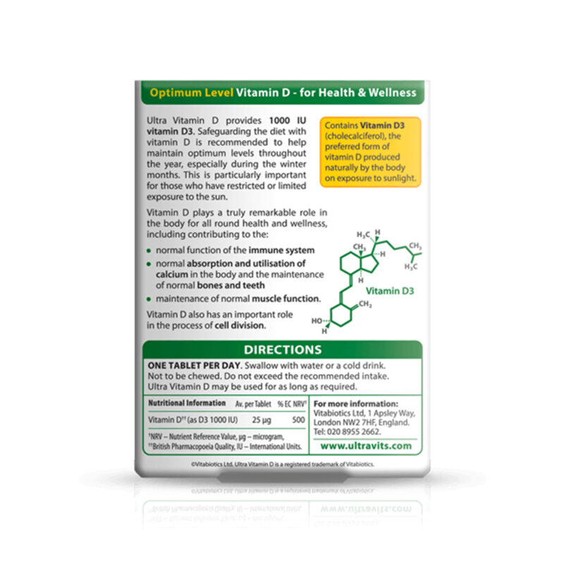 Ultra Vitamin D 1000IU D3 Vitabiotics (Supports immune function and all round health and wellness) - Image 2