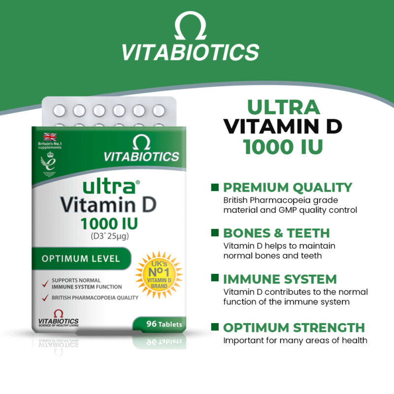 Ultra Vitamin D 1000IU D3 Vitabiotics (Supports immune function and all round health and wellness) - Image 3