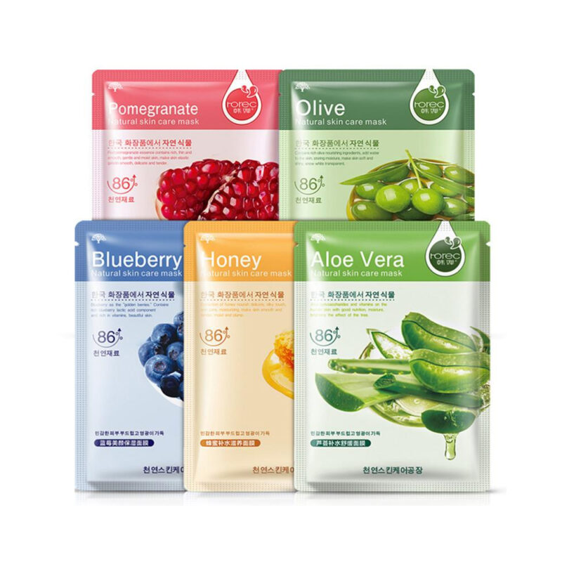 Natural Essence Face Mask 5 Pack Set (Organic Collagen Fruits Facial Sheet Mask)