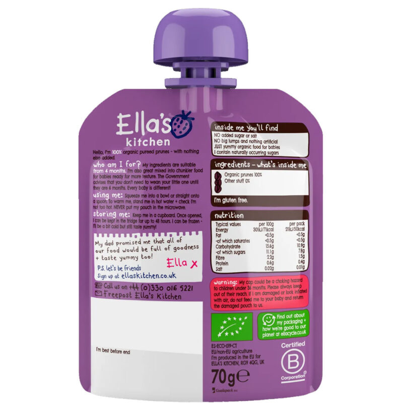 Ella's Kitchen Organic Prunes First Tastes Baby Pouch 70g (4 Months Onwards) - Image 2