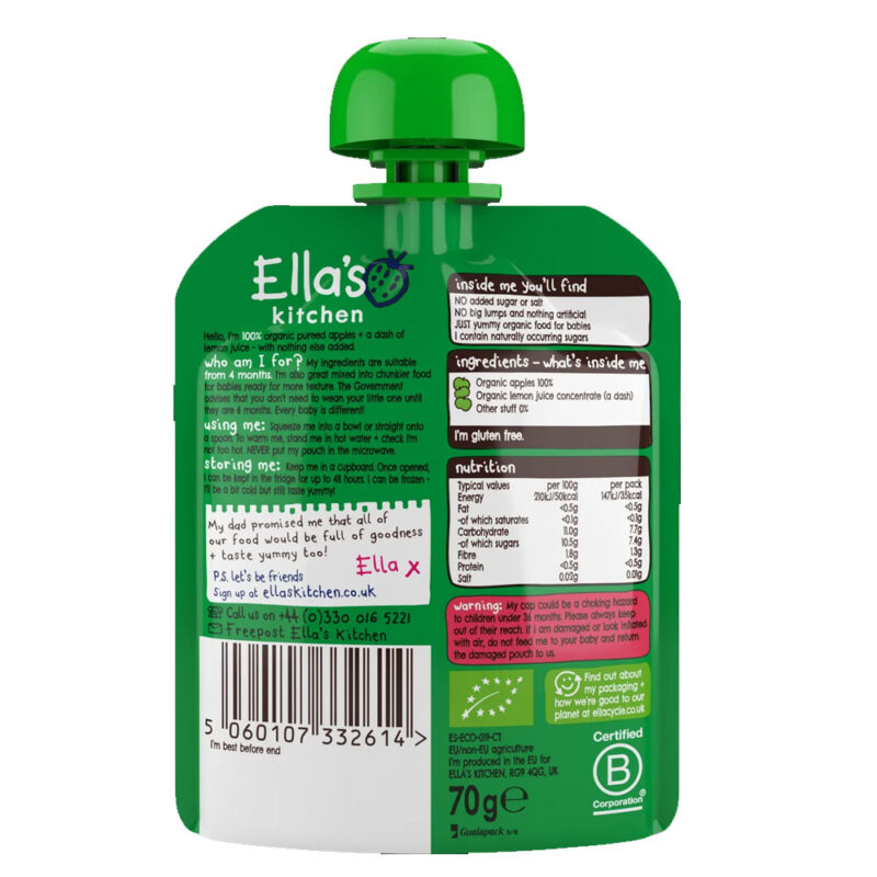 Ella's Kitchen Organic Apples First Tastes Baby Pouch 70g (4 Months Onwards) - Image 2