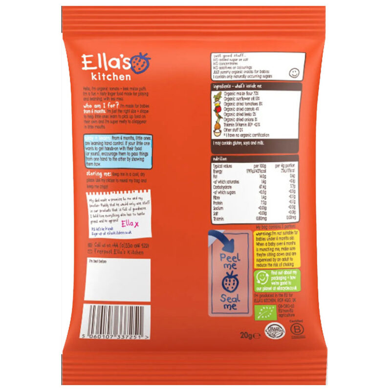 Ella's Kitchen Organic Tomato and Leek Melty Puffs 20g (6 Months Onwards) - Image 2