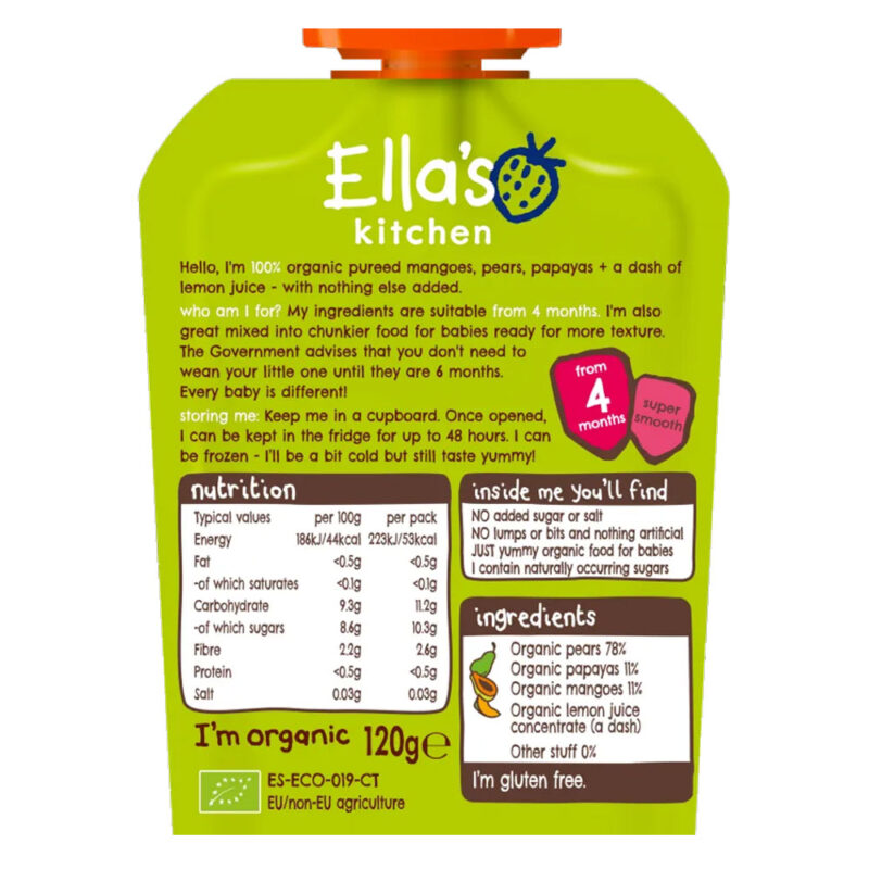 Ella's Kitchen Organic Mangoes Pears + Papayas 120g (4 Months Onwards) - Image 2