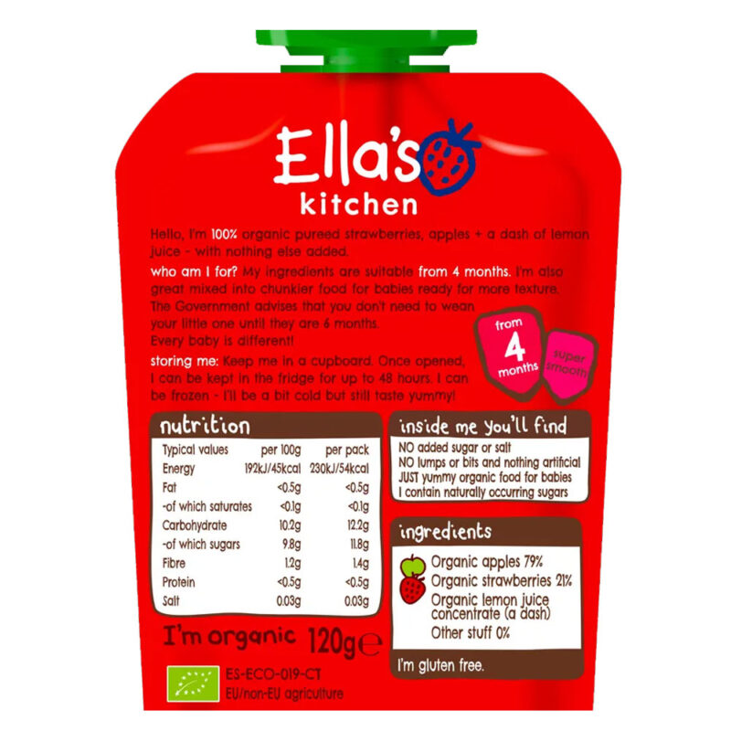 Ella's Kitchen Organic Strawberries and Apples Baby Pouch 120g (4 Months Onwards) - Image 2