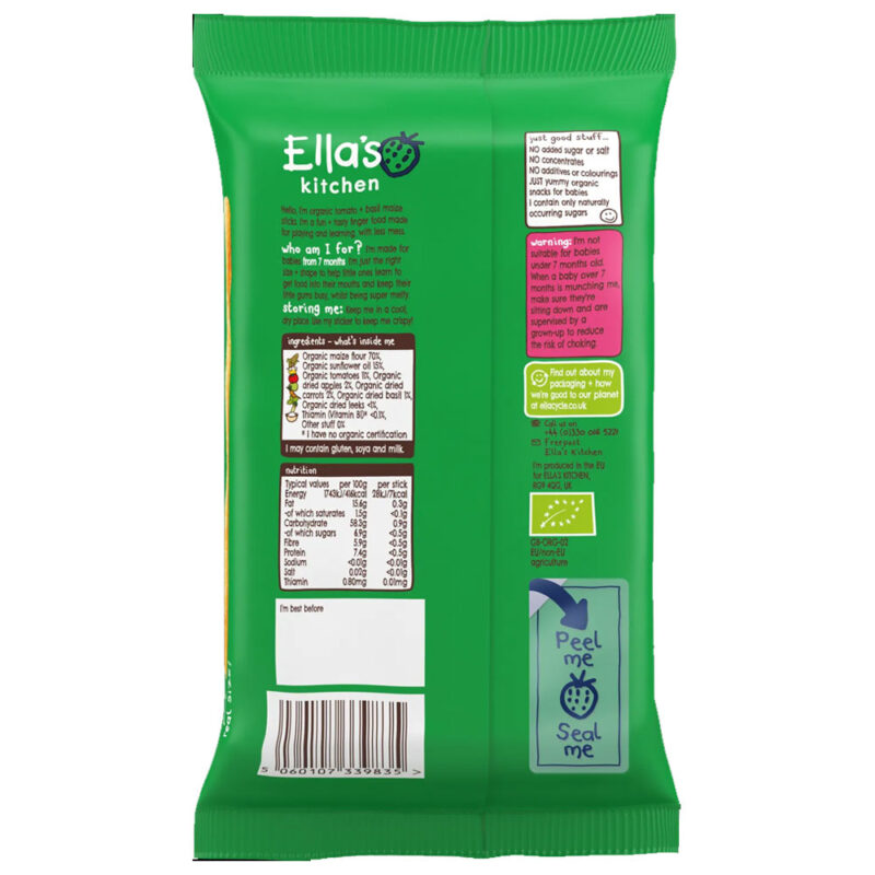 Ella’s Kitchen Organic Tomato and Basil Melty Sticks 16g (7 Months Onwards) - Image 2