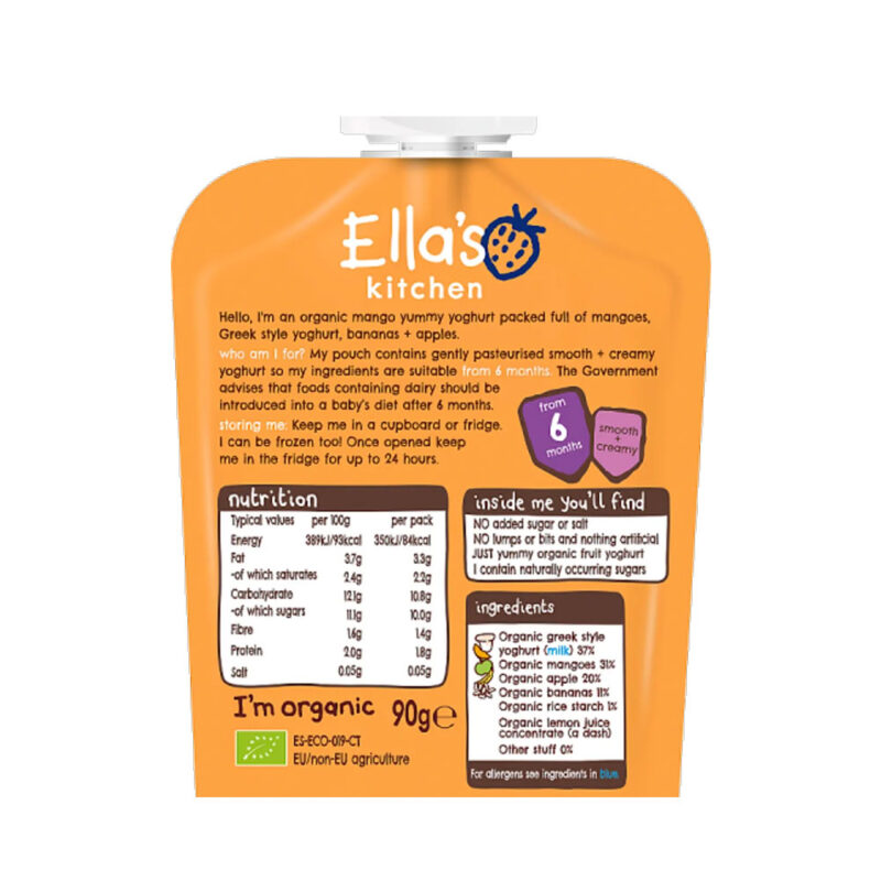 Ella’s Kitchen Organic Mango Yoghurt Baby Pouch 90g (6 Months Onwards) - Image 2