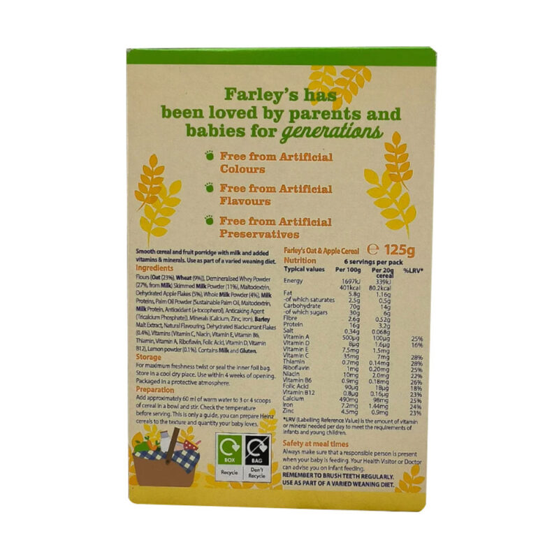 Farleys Cereals Oat & Apple Porridge 125G (6 Months Onwards) - Image 2