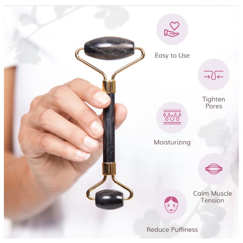 Jade Roller Natural Black Stone 2 Piece Set (Skin Massager for Face, Neck and Eye Treatment) - Image 3