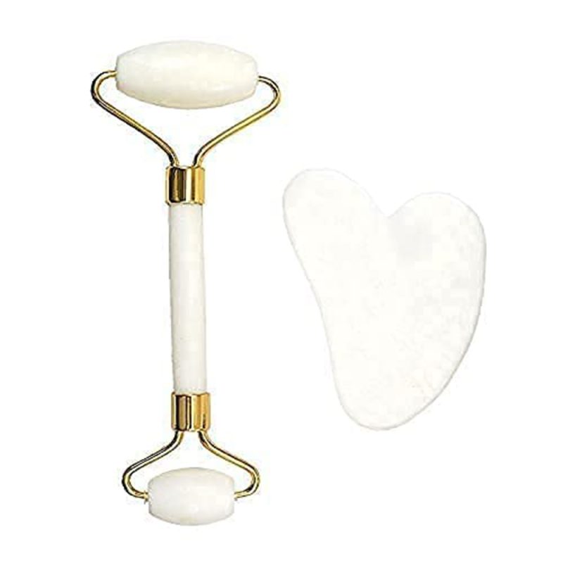 Jade Roller Natural White Stone 2 Piece Set (Skin Massager for Face, Neck and Eye Treatment) - Image 2