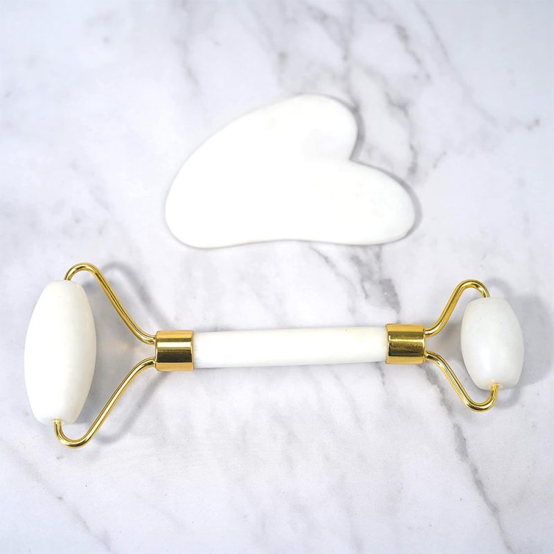 Jade Roller Natural White Stone 2 Piece Set (Skin Massager for Face, Neck and Eye Treatment) - Image 3