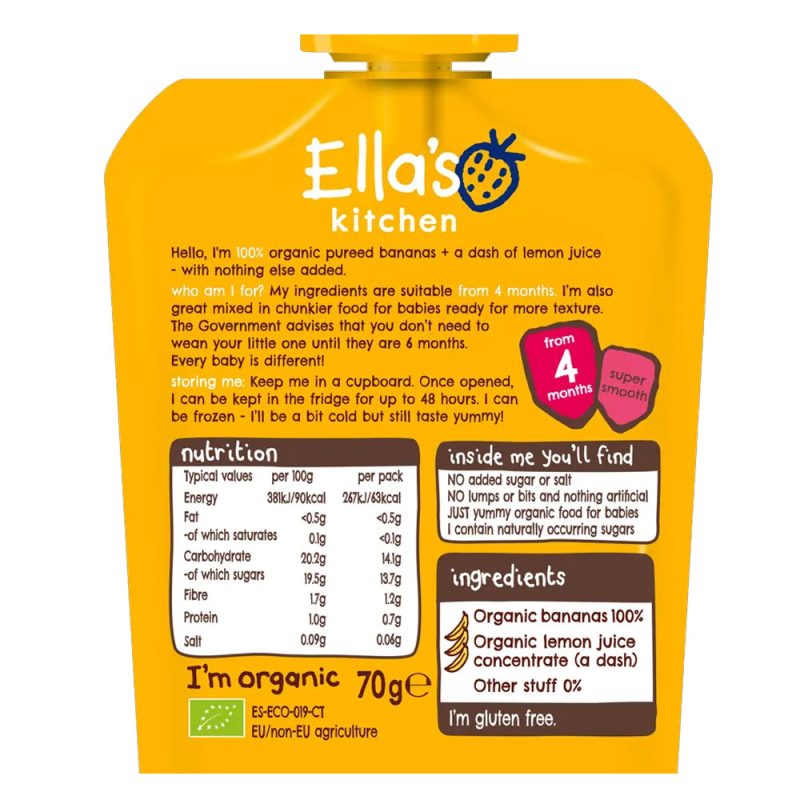 Ella’s Kitchen Organic Bananas First Tastes Baby Pouch 70g (4 Months Onwards) - Image 2