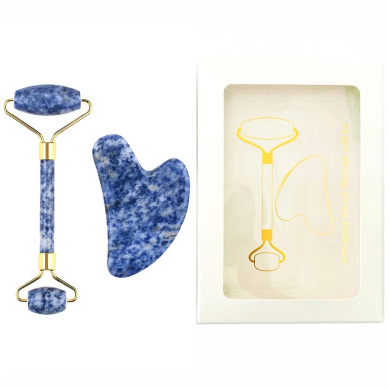 Jade Roller Natural Jasper Blue Stone 2 Piece Set (Skin Massager for Face, Neck and Eye Treatment) - Image 3