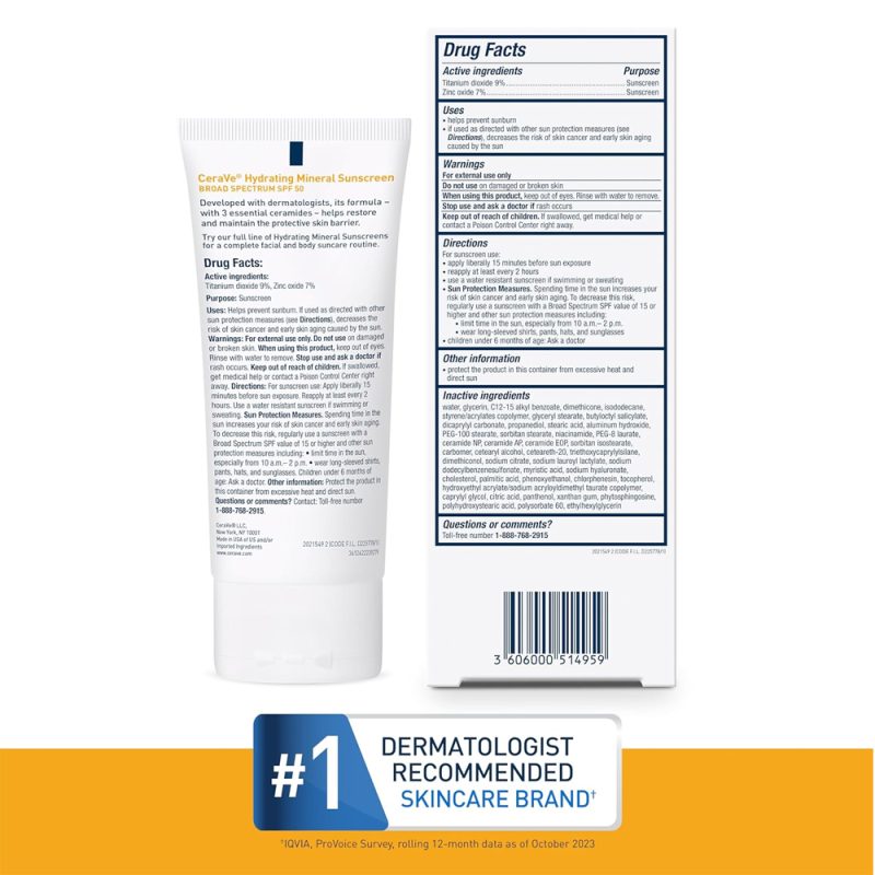 CeraVe Hydrating Mineral Sunscreen SPF 50 Face Lotion 75ml - Image 2