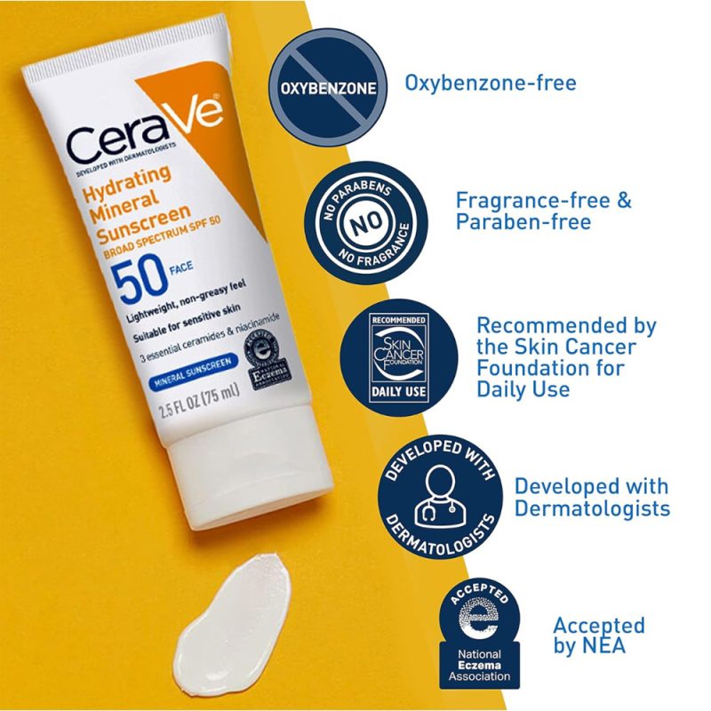 CeraVe Hydrating Mineral Sunscreen SPF 50 Face Lotion 75ml - Image 3