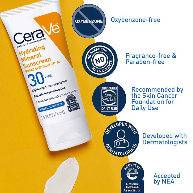CeraVe Hydrating Mineral Sunscreen SPF 30 75ml (Light weight & non-greasy) - Image 2