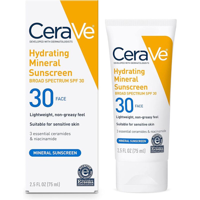 CeraVe Hydrating Mineral Sunscreen SPF 30 75ml (Light weight & non-greasy)